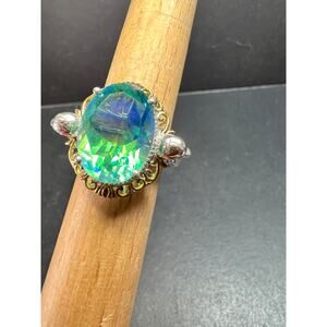 Sterling Silver Peacock Quartz Statement Ring Size 9